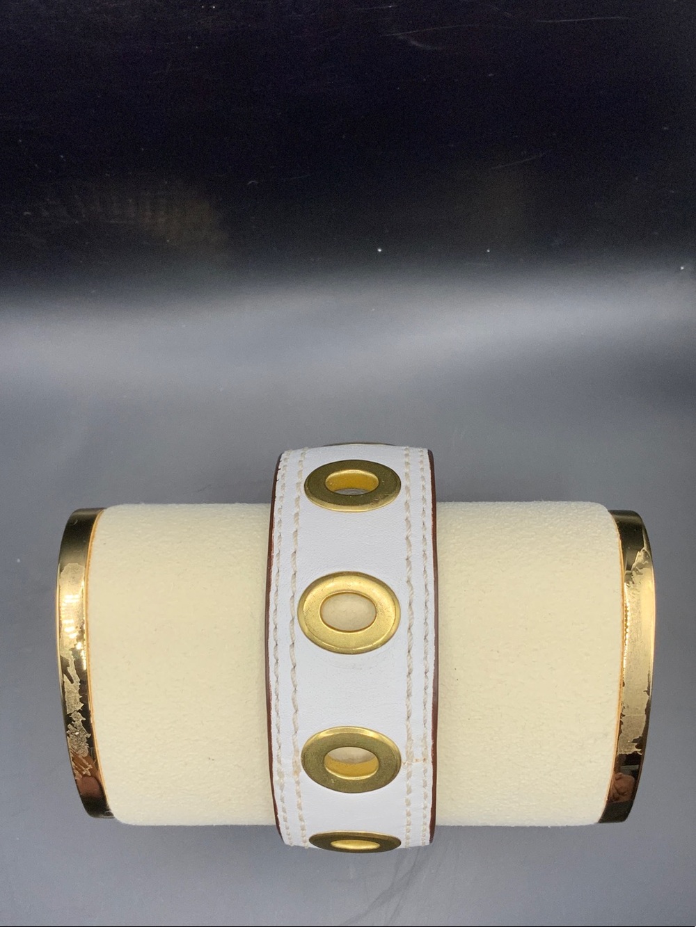 Coach White Leather Bracelet with Gold Eyelets